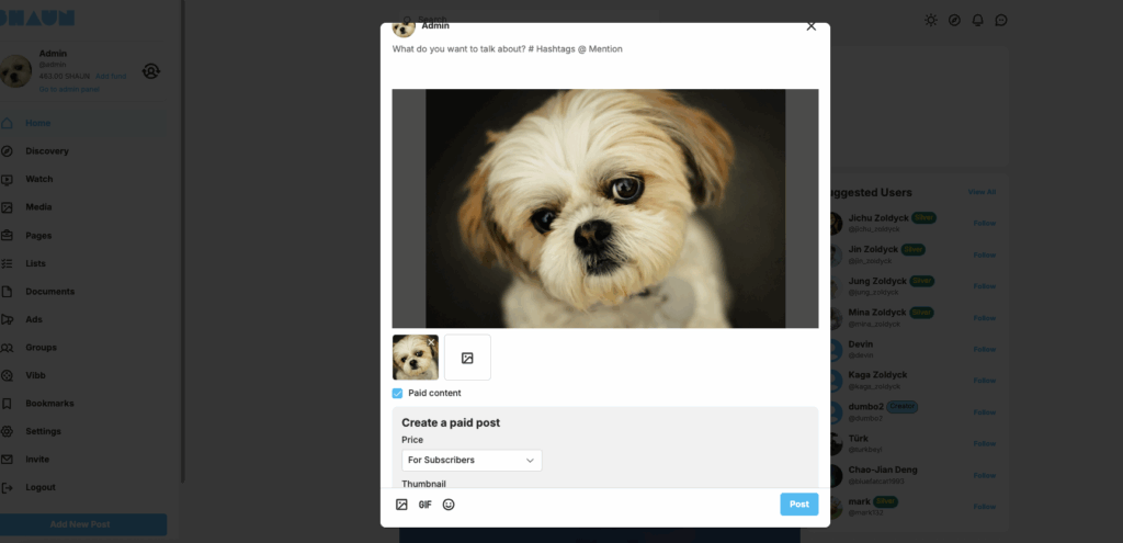 create a paid content using shaunsocial